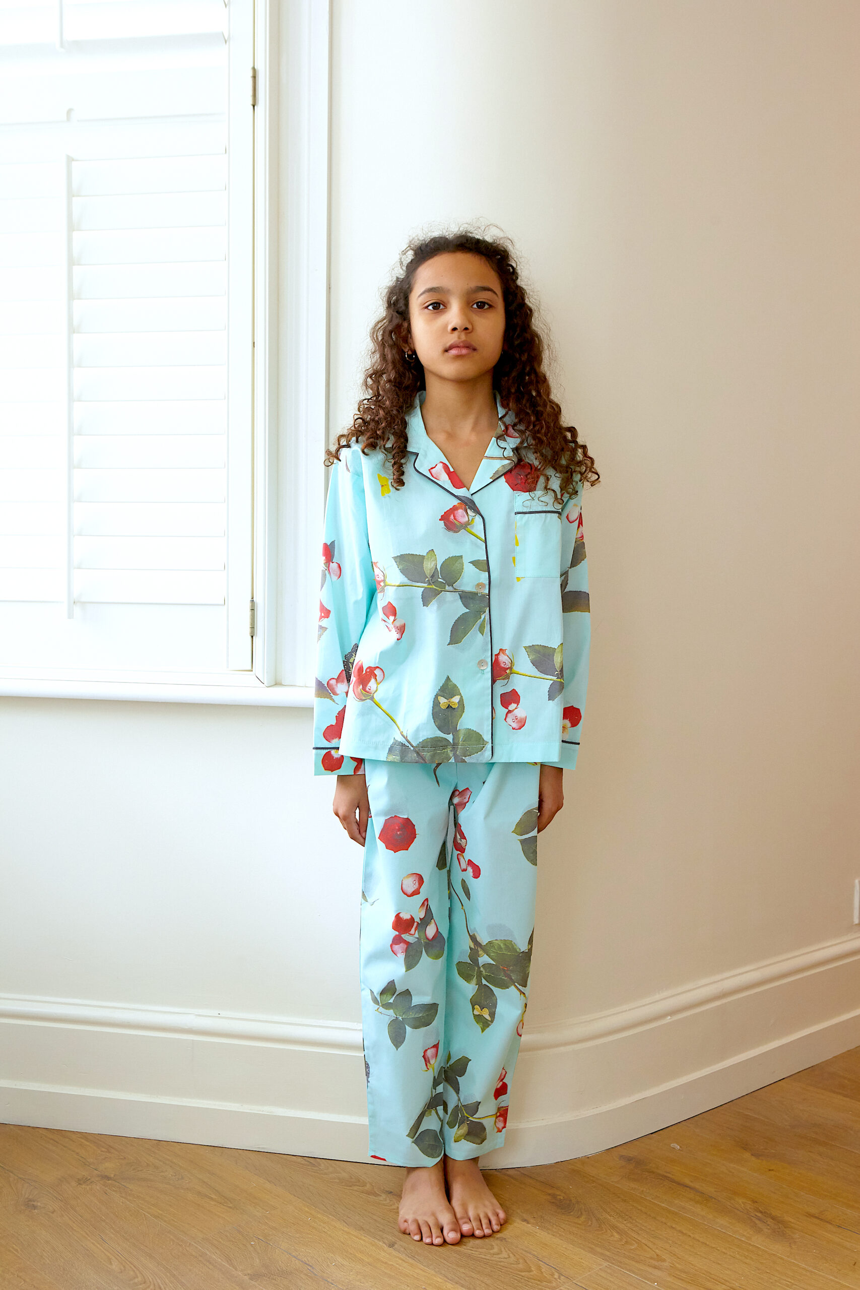 ‘Bed Of Roses’ – Turquoise Kids Pyjamas - Image 2