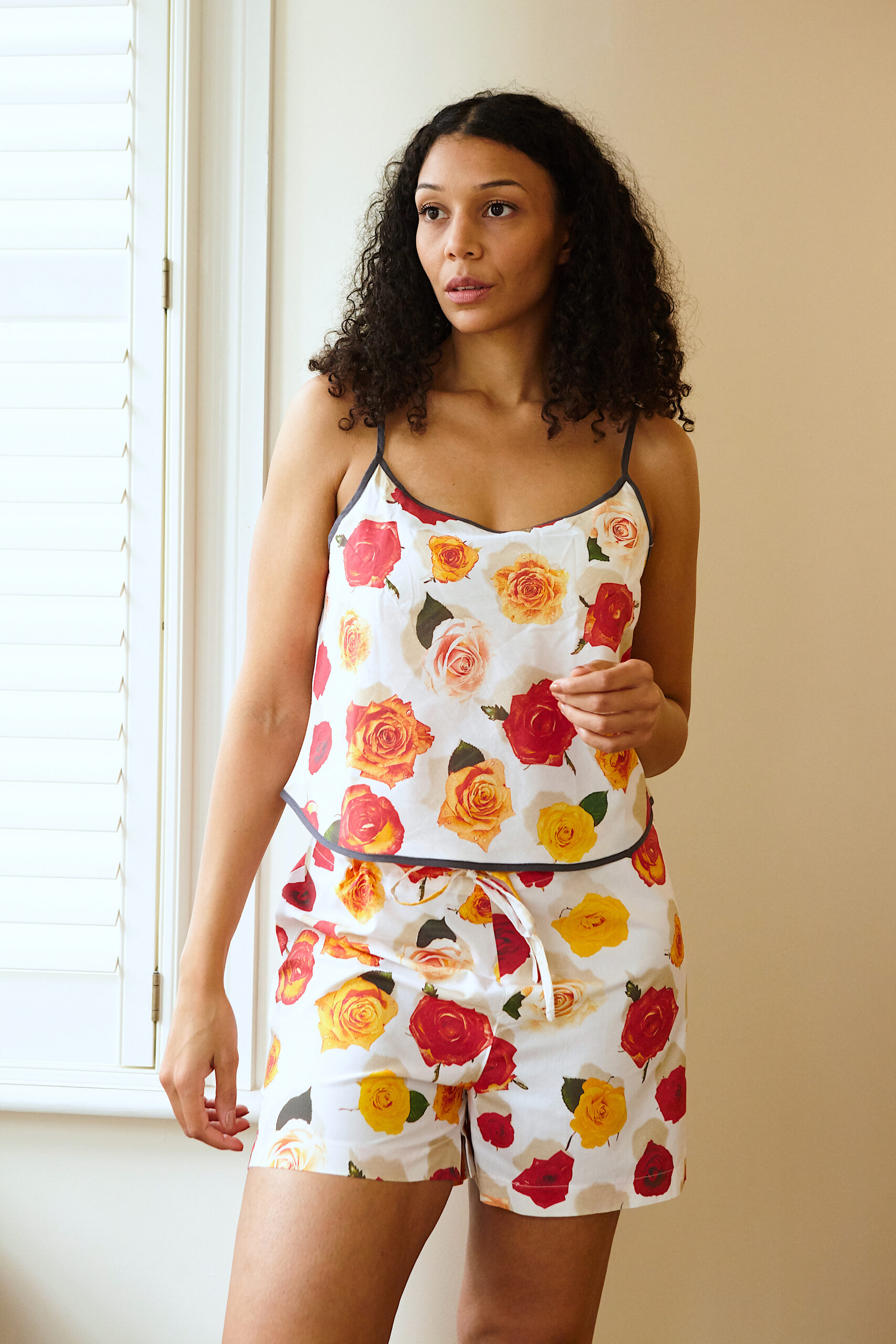 ‘Summer Roses’ – White Camisole & Shorts