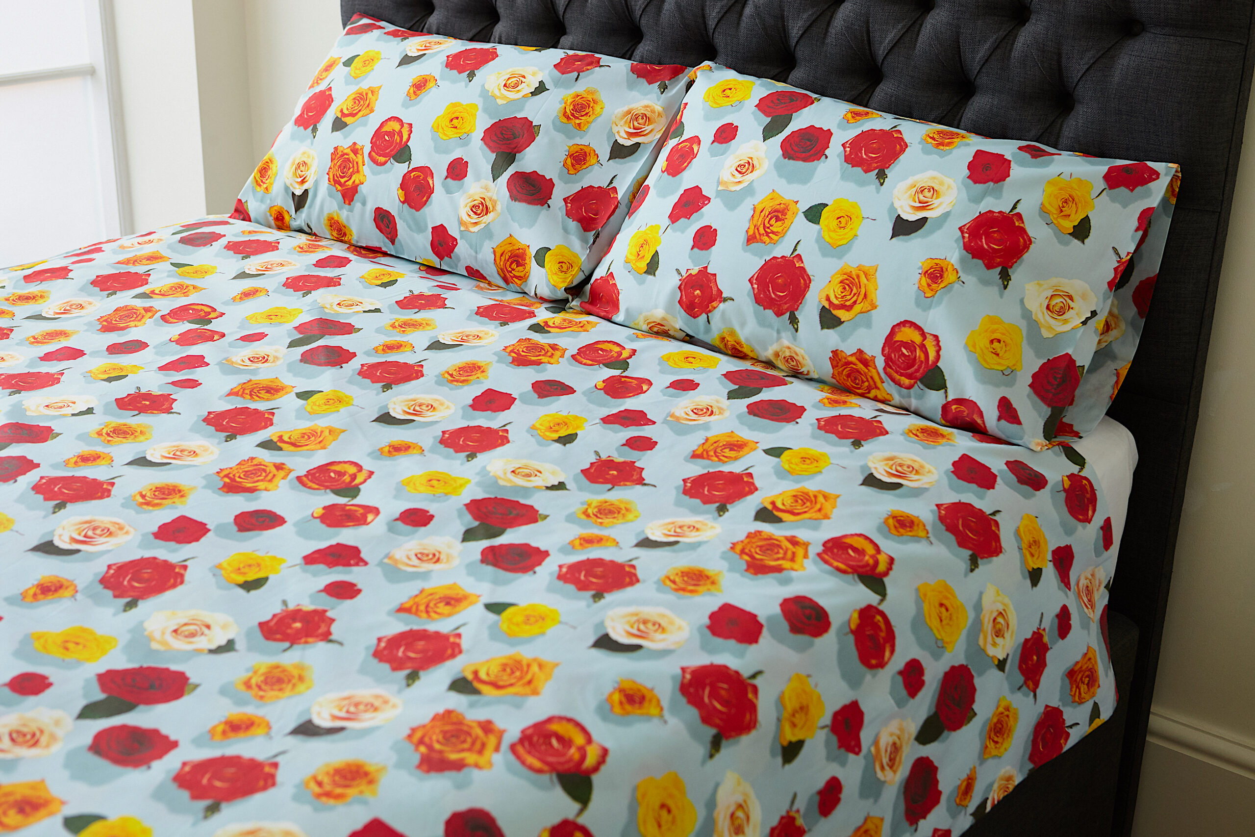 ‘Summer Roses’  – Blue Pillowcase